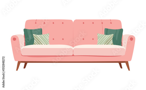 Cozy Pink Couch Living Room Furniture Illustration