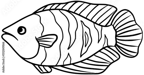 Oscar Fish Vector Outline Line Art Drawing