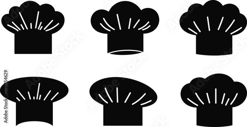 Set of chef hat silhouette vector clip arts isolated on transparent background, ideal for culinary designs, restaurant branding, cooking logos, and food-related projects.