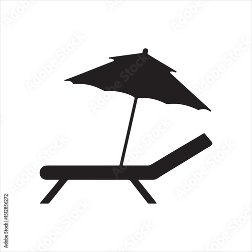 Black Silhouette Sun Lounger and Umbrella Icon for Beach

