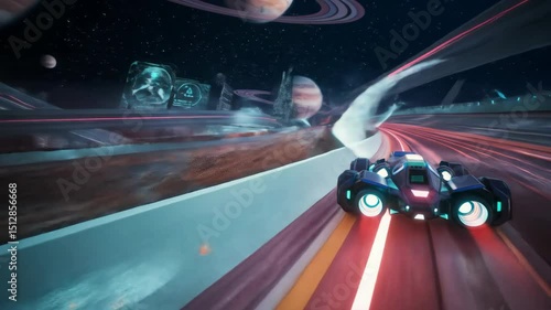 High-Speed Robot Car on Futuristic Neon Highway