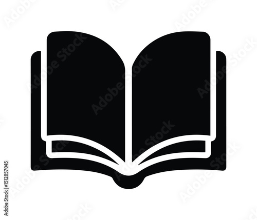 Open Book Icon, Simple Black and White Illustration of an Open Book, Flat Open Book Icon Silhouette, Minimal Open Book Outline Vector,  Graphic for Education Design, Open Book Silhouette Vector Icon.