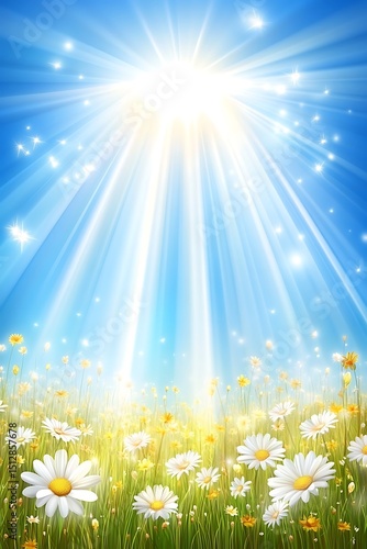 Daisy Field Bathed in Radiant Sunlight, A Whimsical Springtime Dream