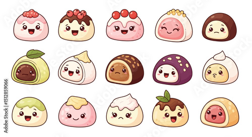 Cute Kawaii Mochi and Dumpling Characters Set
