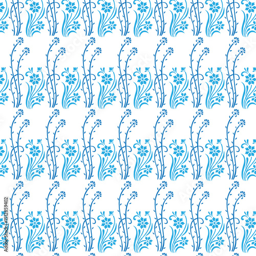 Elegant blue floral pattern with repeating delicate flowers and leaves for decorative designs