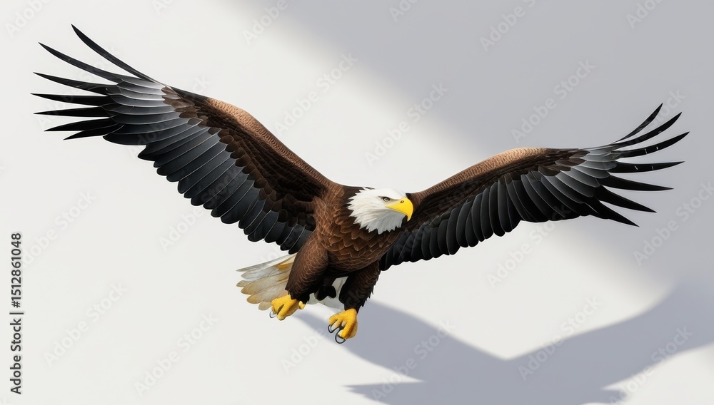 Fototapeta premium Majestic Bald Eagle Soaring with Outstretched Wings, a Symbol of Freedom