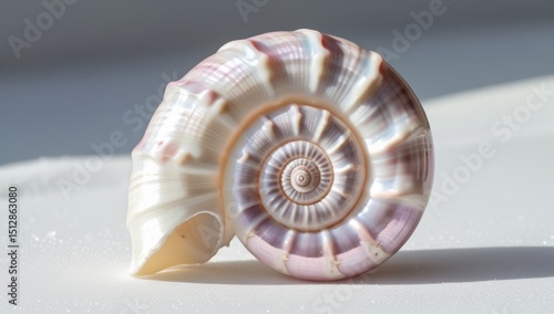 Close-up captivating shot of a seashell showing its perfect spiral shape and texture