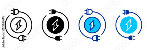 Plug Icon Set Multiple Style Vector Illustration
