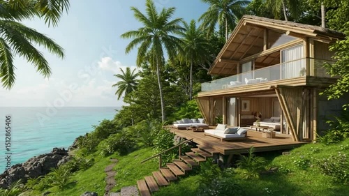 Wallpaper Mural Luxury Tropical Bamboo Beach House Cliffside Ocean View Villa Torontodigital.ca