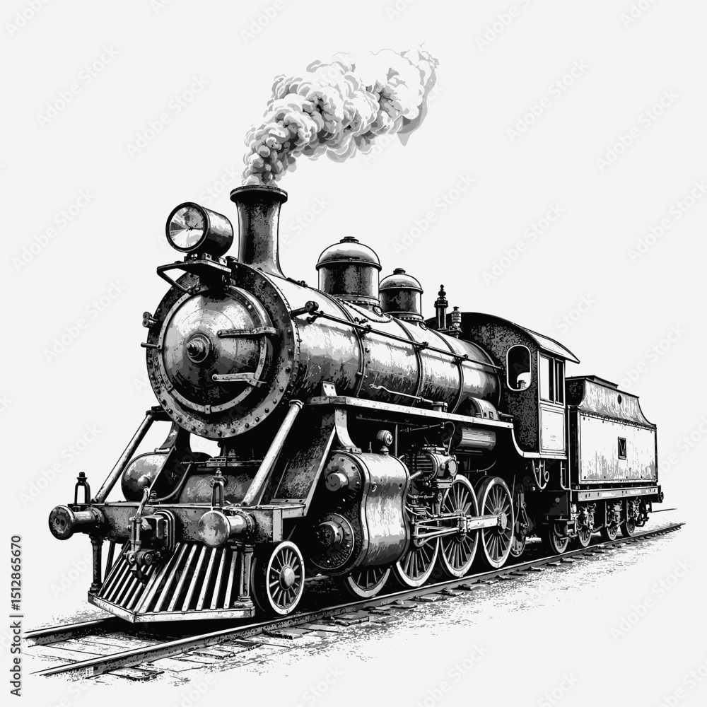 Fototapeta premium Monochrome design of steam locomotive