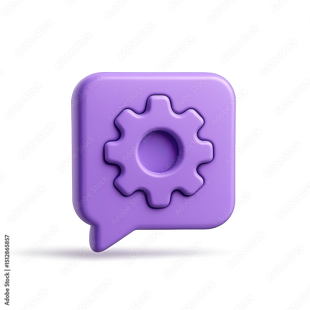 Purple 3D Gear Icon in Speech Bubble Purple 3D Gear Icon in Speech Bubble