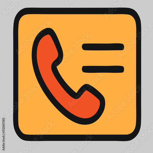 Red phone icon on orange background with contact lines, a bright google logo icon vector for customer service or hotline support illustrations.