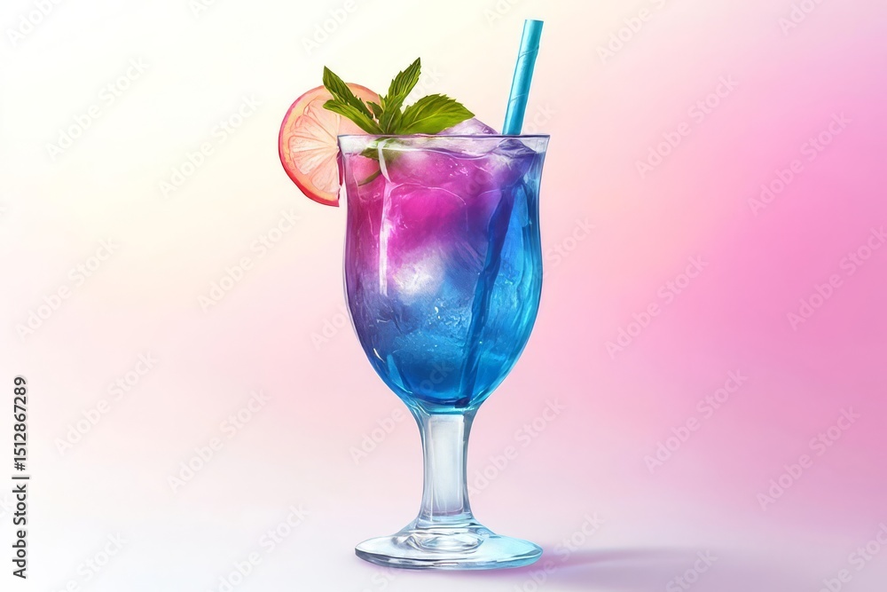 Vibrant Purple and Blue Cocktail with Ice, Citrus, and Mint Vibrant Purple and Blue Cocktail with Ice, Citrus, and Mint