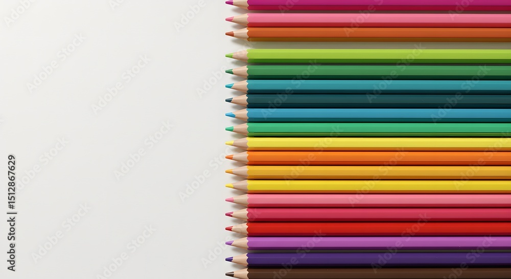 Obraz premium Vibrant Colored Pencils Arranged on White Background Perfect for Art and Creativity