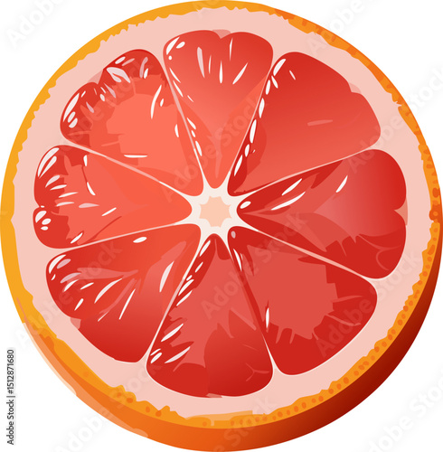 Grapefruit slice vector illustration showing juicy pulp and citrus segments isolated on white