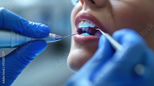 Dental professional performing a painless laser gum contouring procedure sterile modern clinic background