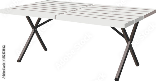 Portable Folding Table with Striped Top, White and Black