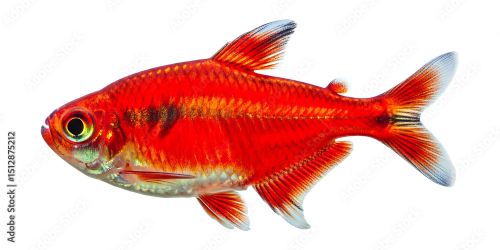 Fototapeta premium Ruby tetra aquarium fish on transparent background