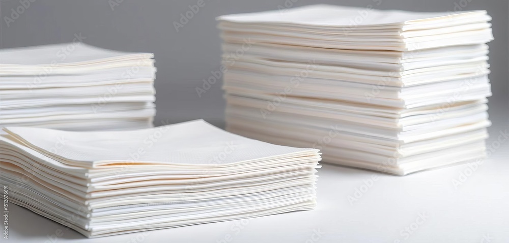 Neatly stacked white paper napkins, pristine and isolated, clean, event Neatly stacked white paper napkins, pristine and isolated, clean, event