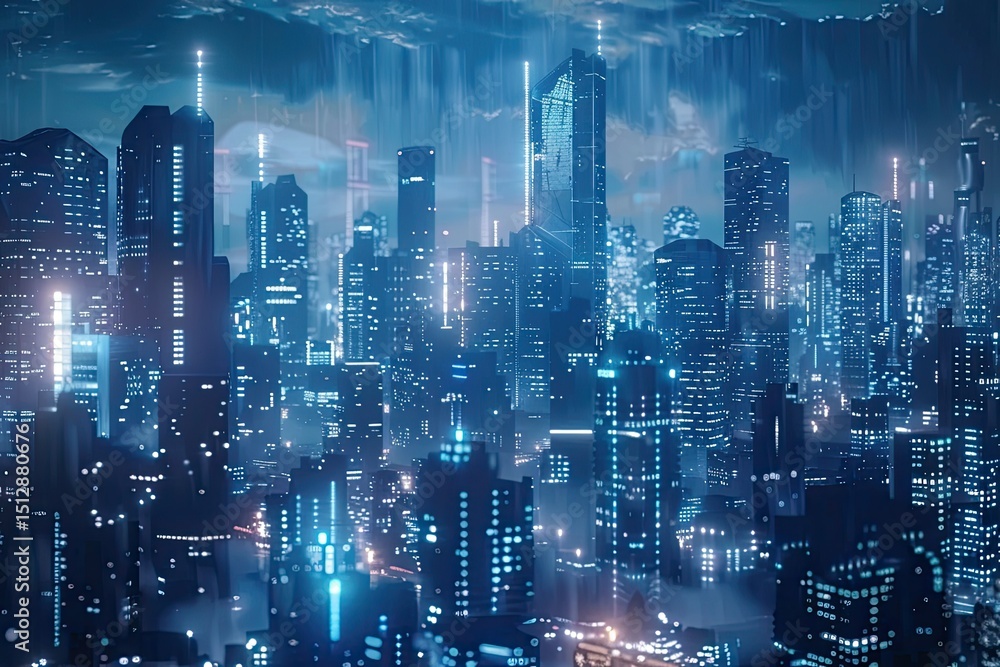 Futuristic City Skyline Illuminated at Night Showcasing Advanced Urban Technology Futuristic City Skyline Illuminated at Night Showcasing Advanced Urban Technology