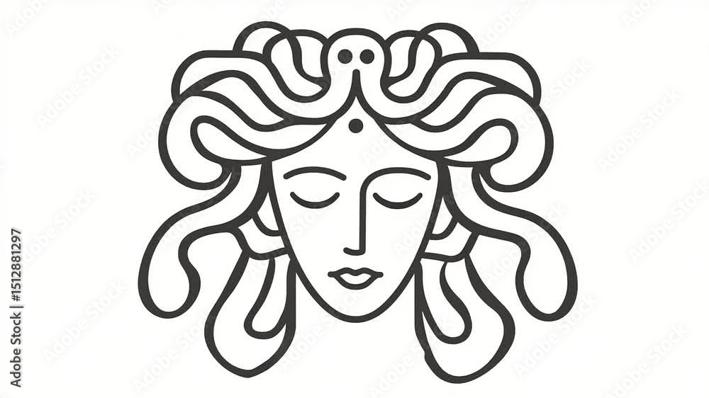 Mystical Woman Graphic Symbolized by Flowing Lines and Meditative Expression Mystical Woman Graphic Symbolized by Flowing Lines and Meditative Expression