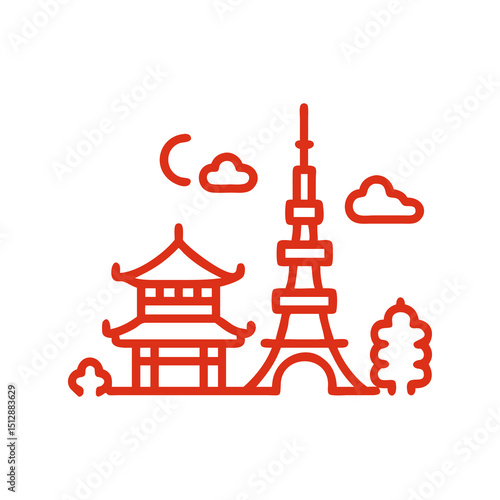 Tokyo City Landmarks Outline Icon