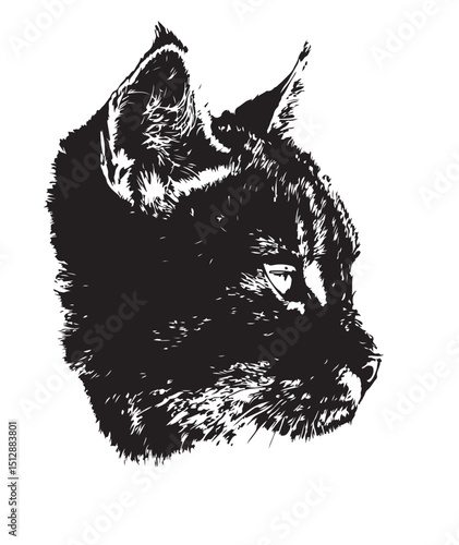 Side_View_of_Wildcat_Head_black_and_white_islolated on white background