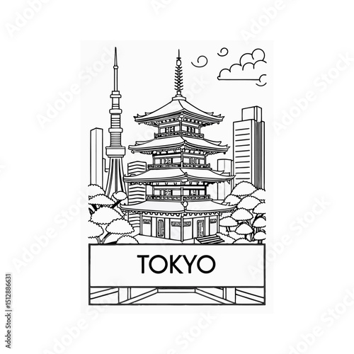 Cityscape with Temple and Skytree