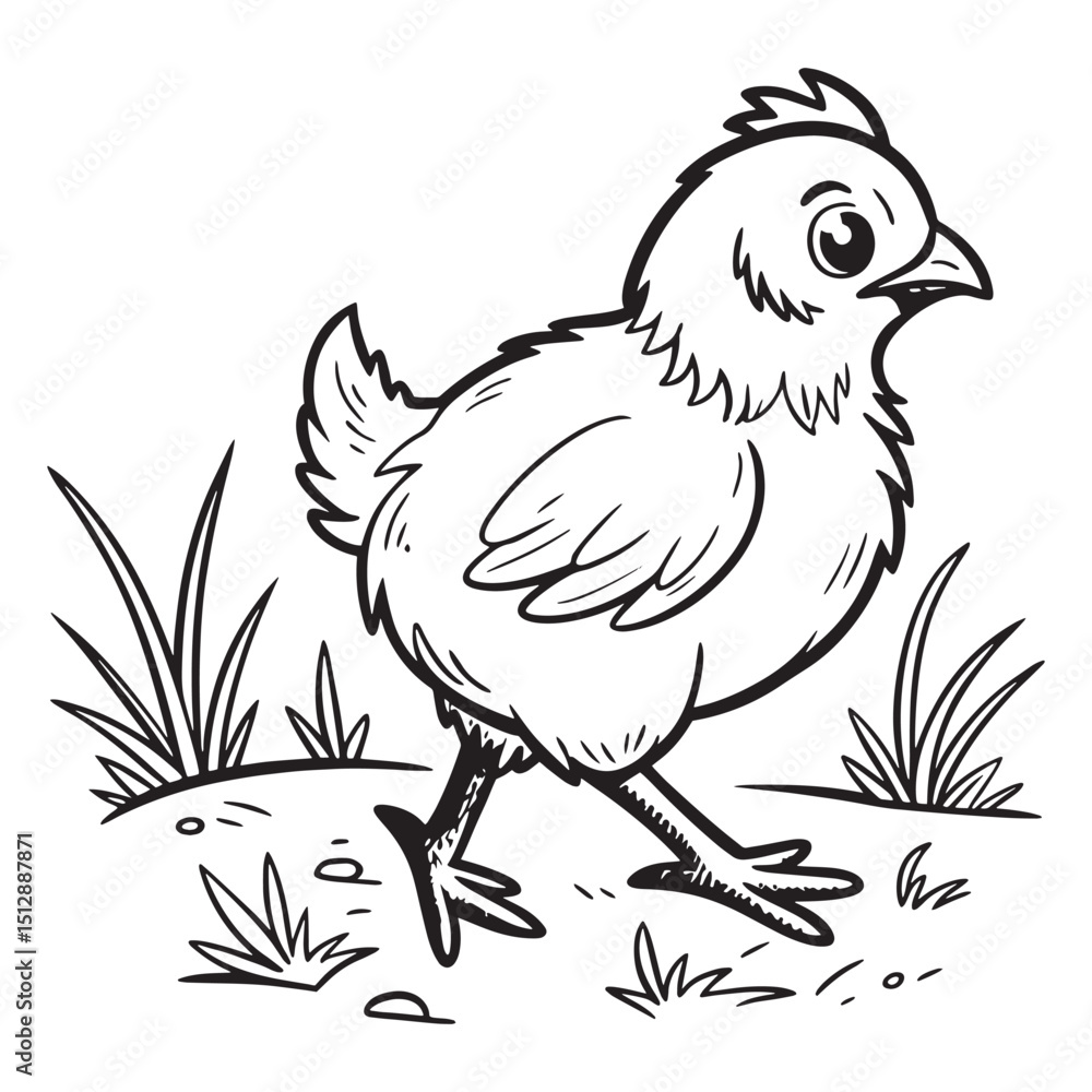 Obraz premium Adorable baby chick walking in grass