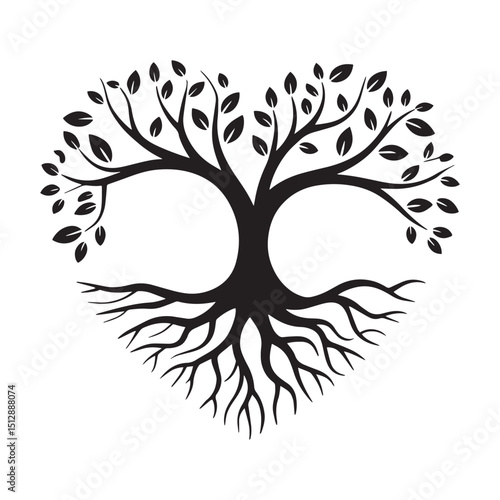 Heart shaped tree of life roots branches leaves