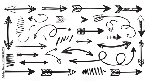 Hand drawn arrows collection black and white design elements