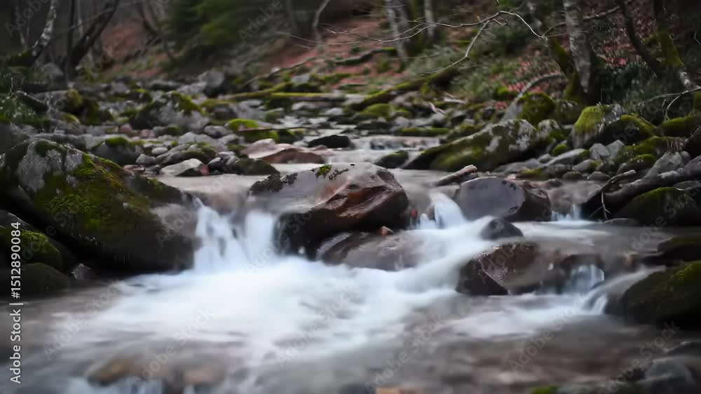 Forest stream cascading over mossy rocks Forest stream cascading over mossy rocks