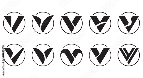 Ten modern v letter logo designs in circles