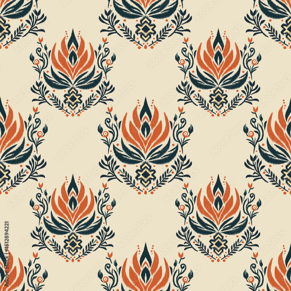 Ikat seamless pattern with flowers Ikat seamless pattern with flowers