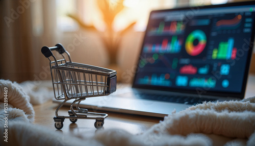 In The Foreground, A Sleek, Metallic Shopping Cart. AI Generated