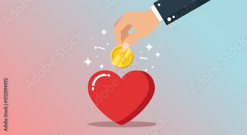 Charity donation concept donating money to charity concept for fundraising and philanthropy with heart and coin illustration vector
