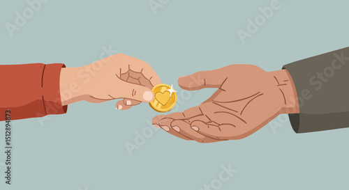 Charity donation concept illustration of giving money charity donation hand holding coin financial support and assistance concept vector art