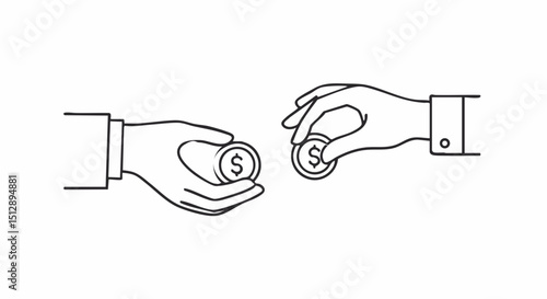 Charity donation concept money exchange concept illustration with hands and dollar coins for business and finance topics illustration