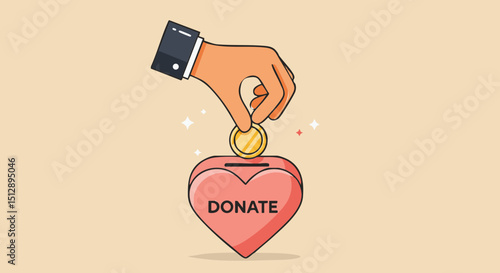 Charity donation concept donate money to charity concept with hand dropping coin into heart shaped donation box illustration 100