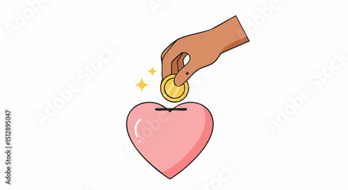 Charity donation concept heart donation concept: hand putting coin into heart shaped money box for charity and love fund 100