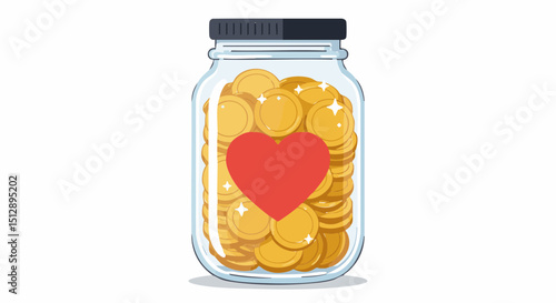 Charity donation concept charity donation jar with heart symbol vector illustration for fundraising and philanthropy concept
