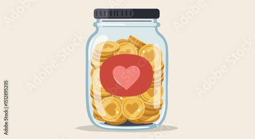 Wallpaper Mural Charity donation concept donation jar with heart label full of gold coins for charity and fundraising campaign vector illustration Torontodigital.ca