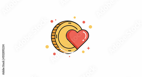 Charity donation concept donate coin with heart icon for charity fundraising and love donation vector illustration concept design