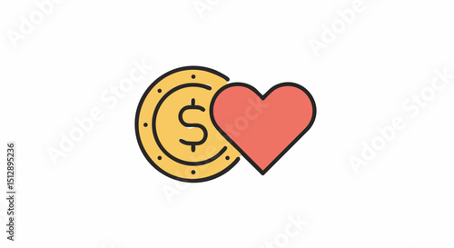 Charity donation concept donate money for love charity and support financial help funding and investment heart and coin icon