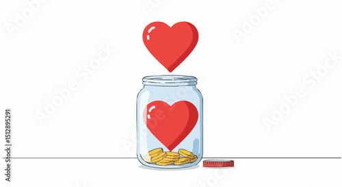 Charity donation concept heart donations jar concept for charity and love with hearts and coins in a glass jar concept