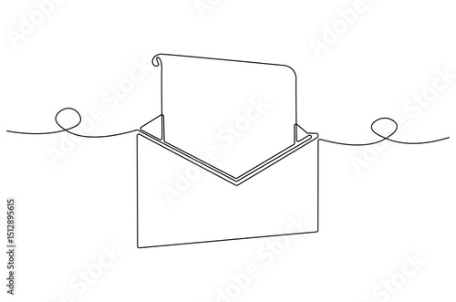 Continuous one line drawing of Opened mail envelope. Single line drawing illustration of Letter in opened envelope. Email Communication concept vector art. Doodle line illustration.