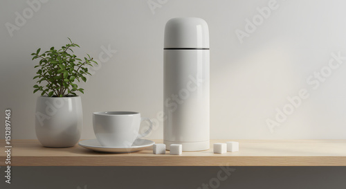 White Thermos Mockup Clean & Minimalist Design for Branding & Advertisement