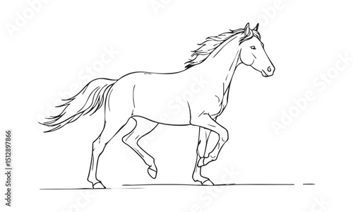 Bold black line drawing of horse in motion
