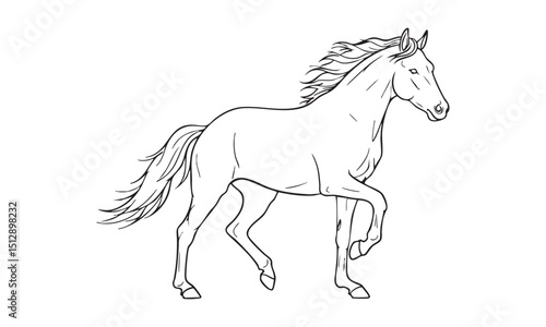 Trotting horse with detailed mane and tail