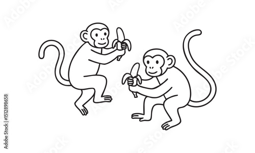 Cartoon monkeys sharing bananas in friendly gesture